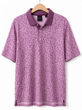 Dunning Golf Men’s Large Purple Leaf Print Performance Polo Shirt